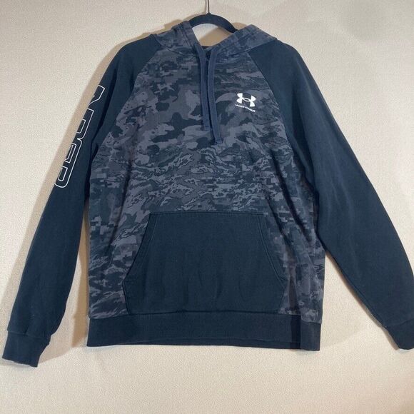 Under Armour Rival Hoodie Men's Sz Large Black Camo Pullover Logo Script - Picture 1 of 11